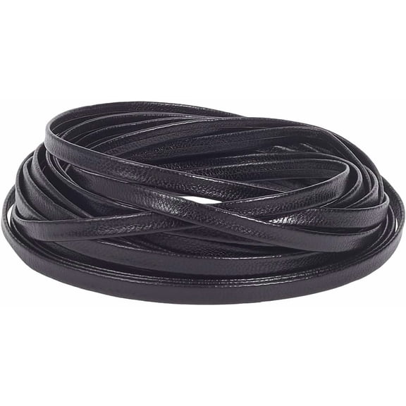 5.5 Yards 5mm Glossy Black Leather Cord Thin Leather Lace 1mm Soft Double Sided Lychee Grain Leather String Strips Lambskin Leather Strap Foldover Leather Rope Supplies