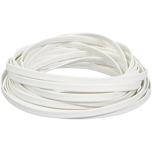 5.5 Yards 5mm White Foldover Leather String 1mm Thick Flat Leather Cord Lychee Grain Leather Strips Double Sided Lambskin Leather Strap Leather Trim for DIY Crafts Making Bracelet Purse White