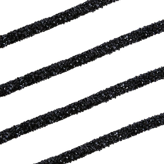 5.5 Yards 6MM Sequin Rhinestone Tube Cord Rope Bling Resin Trim PVC Tubular Synthetic Rubber Cords with Resin Rhinestone Glitter for Crafts Wedding Dress Costume Handmade Black
