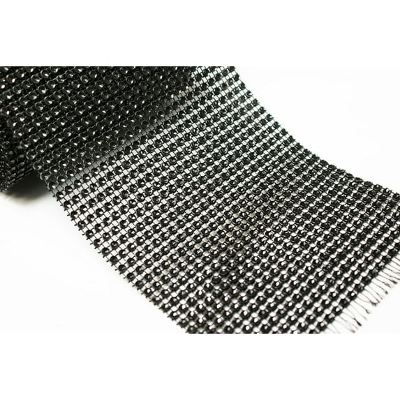 5" 5 Yards Black Diamond Mesh Wrap Roll Crystal Rhinestone Sparkle Ribbon