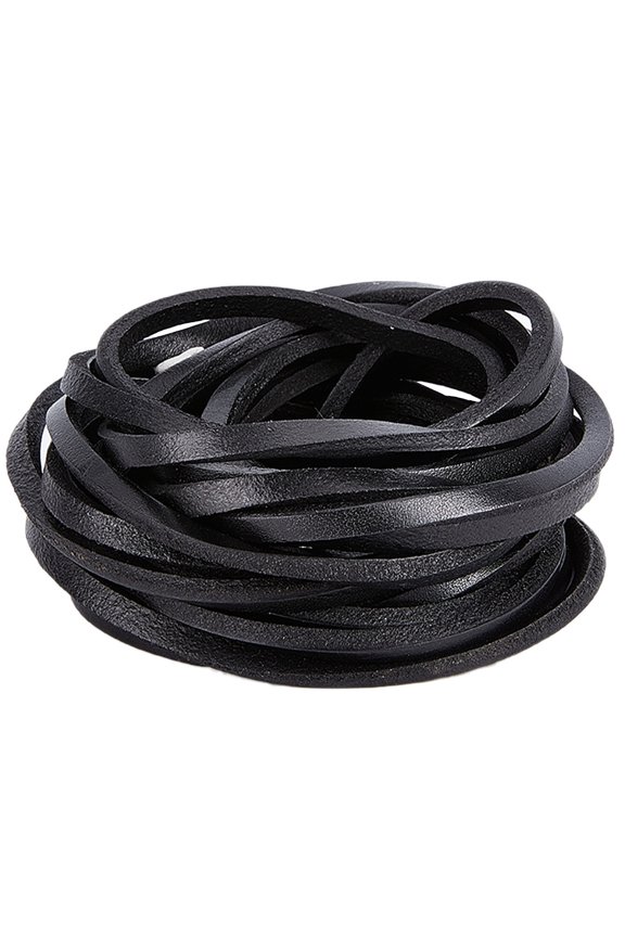 5.5 Yards Black Flat Genuine Leather Strips 0.22" Wide 0.16" Thick Glossy Leather Cord for Crafts Key Rings Making Handle Pull DIY