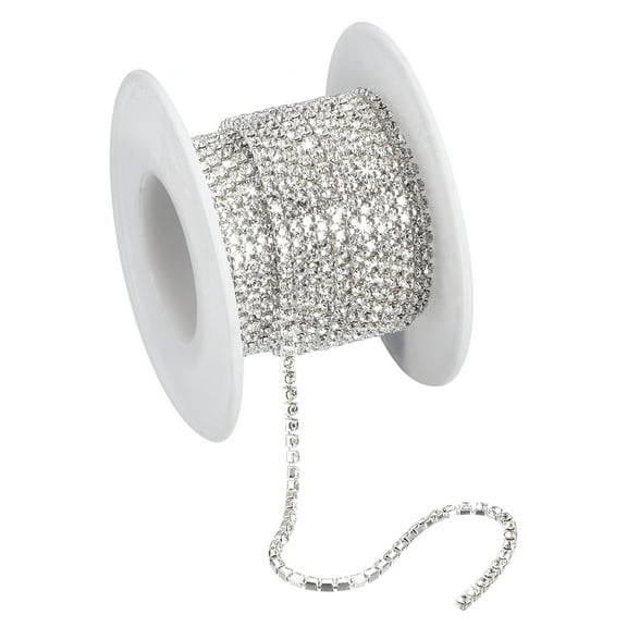 Uxcell 1 Roll Crystal Rhinestone Chain Sew on Metal Close Claw Chain Trim for DIY White 2mm
