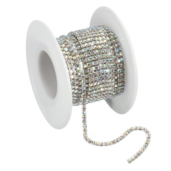 Uxcell 1 Roll Crystal Rhinestone Chain Sew on Metal Close Claw Chain Trim for DIY AB Color 3mm