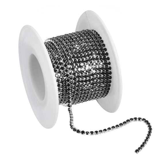 Uxcell 1 Roll Crystal Rhinestone Chain Sew on Metal Close Claw Chain Trim for DIY Black 3mm