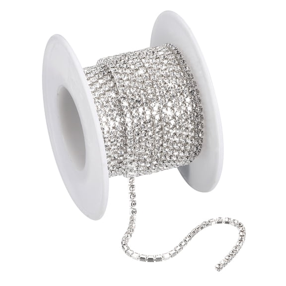 Uxcell 1 Roll Crystal Rhinestone Chain Sew on Metal Close Claw Chain Trim for DIY White 3mm