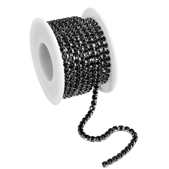 Uxcell 1 Roll Crystal Rhinestone Chain Sew on Metal Close Claw Chain Trim for DIY Black 4mm