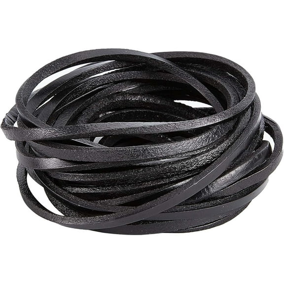 5.5 Yards Genuine Leather Cord 0.2 Wide Flat Cowhide Leather Cord Belt Wrap Single Sided Flat Cord Leather String Roll for DIY Crafts Jewelry Necklace Bracelets Black
