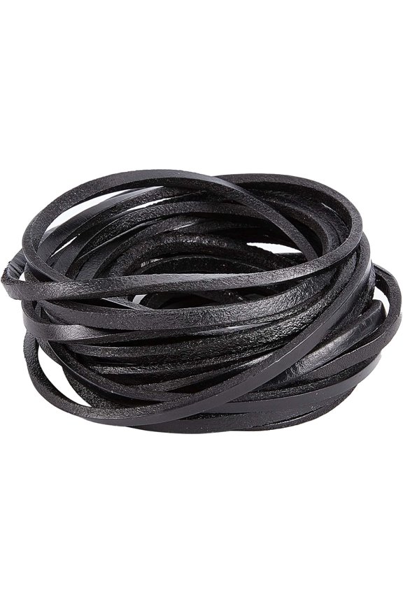 5.5 Yards Genuine Leather Cord 0.2" Wide Flat Cowhide Leather Cord Belt Wrap Single Sided Flat Cord Leather String Roll for DIY Crafts Jewelry Necklace Bracelets Black for DIY