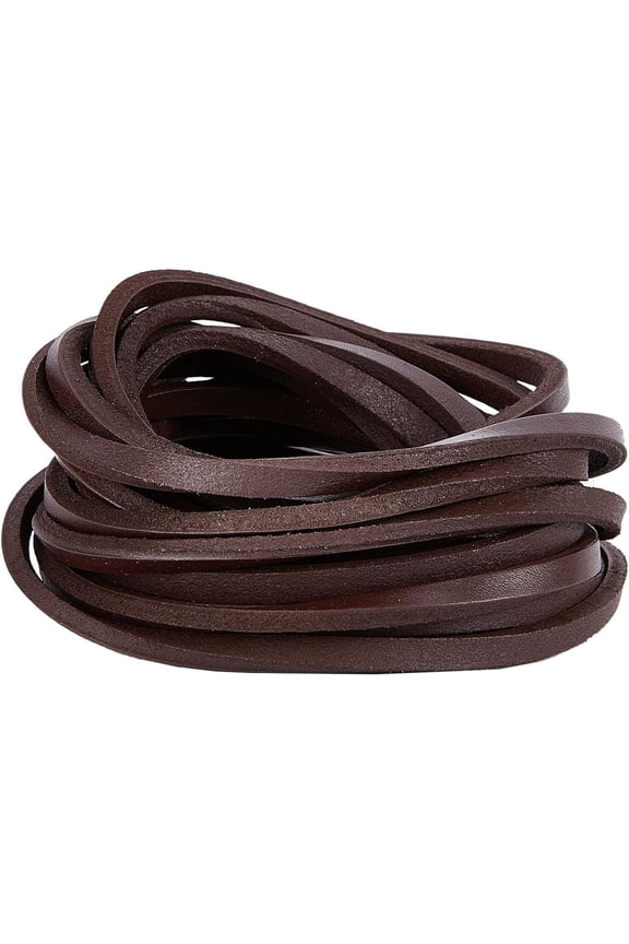 5.5 Yards Genuine Leather String Cord 0.28" Wide Flat Coconut Brown Leather Strap 0.16" Thick Glossy Braiding Leather Strips Beading Threads for DIY Arts Crafts Jewellery Boot Laces Making