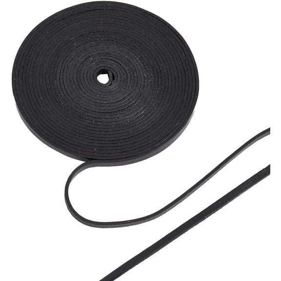 5.5 Yards Genuine Leather Strip 0.2" Wide Flat Cowhide Leather Cord 2mm Thick Black Natural Leather Braiding String for Bracelets Necklace Belts Jewelry Making DIY Beading Craft
