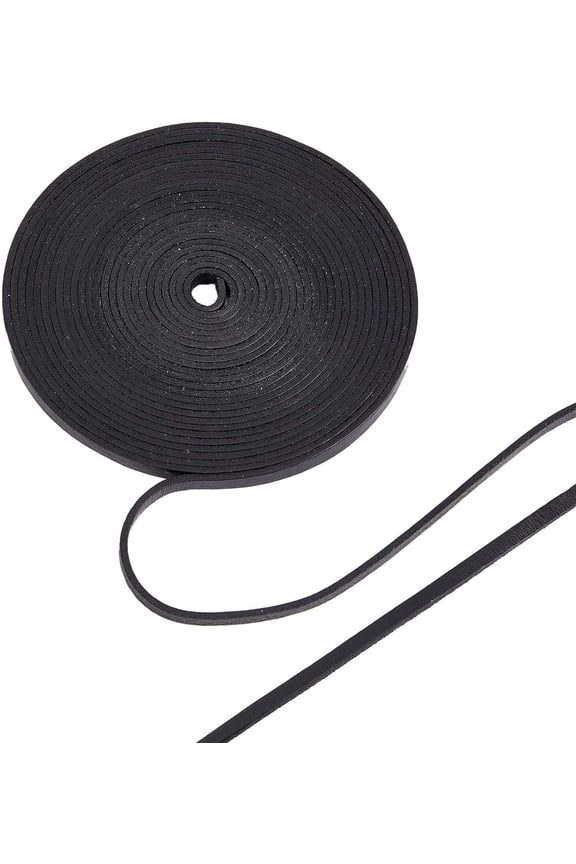 5.5 Yards Genuine Leather Strip 0.2" Wide Flat Cowhide Leather Cord 2mm Thick Black Natural Leather Braiding String for Bracelets Necklace Belts Jewelry Making DIY Beading Craft