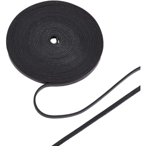 5.5 Yards Genuine Leather Strip 0.4" Black Flat Leather Cord 2mm Thick Cowhide Leather Strap String Braiding Thread Rope for Bracelets Belts Lace Jewelry Making DIY Beading Craft