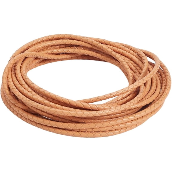 5.5 Yards Genuine Round braiding Leather Cord 4mm Flat Full Grain Cowhide Leather Rope String Sandy Brown Lace Strips Braiding String Roll