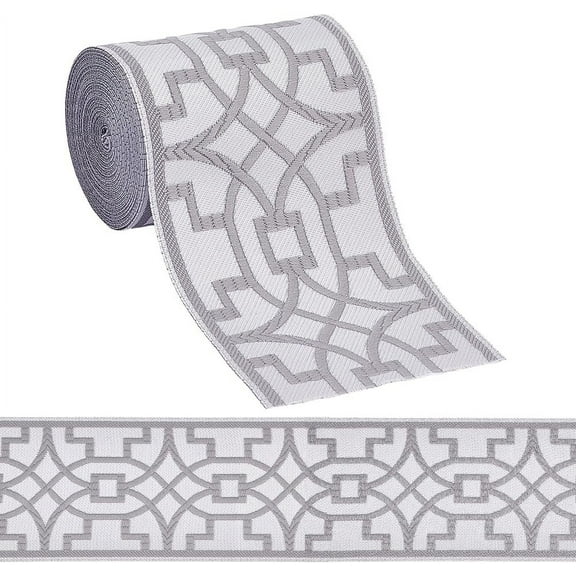 5.5 Yards Geometric Jacquard Ribbon 3-1/4" Wide Polyester Embroidery Curtain Trim Tape Light Grey Embroidered Drapery Trim Jacquard Ribbon for Your Drapes Curtains Banding Trim Tape