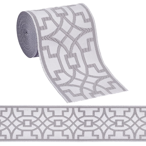 5.5 Yards Geometric Jacquard Ribbon Wide Polyester Embroidery Curtain Trim Tape Light Grey Embroidered Drapery Trim Tape
