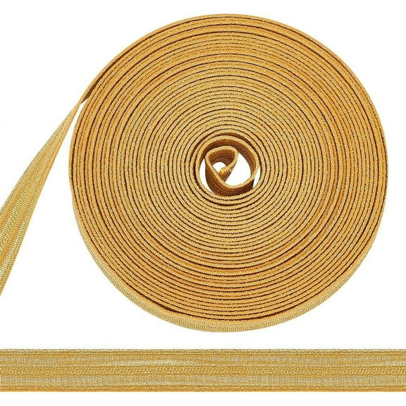 5.5 Yards Gold Metallic Ribbon Trim 1/2 inch Double Faced Braid Trim Flat Glitter Ribbon Polyester Army Uniform Cap Band for Dress Costume Sewing Home Textile Decoration Gold