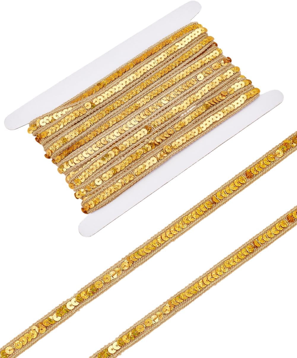 Gold Rib Trim 5.5 Yards Gold Sequin Ribbon Trim 12mm Width Shiny Sequined Lace Trim ...