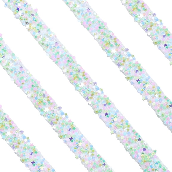 5.5 Yards Green Sequin Ribbon Trim Self Adhesive Rhinestone Strips Flat 1.2cm Resin Star Round Bling Sparkly Roll Tape Accessories for DIY