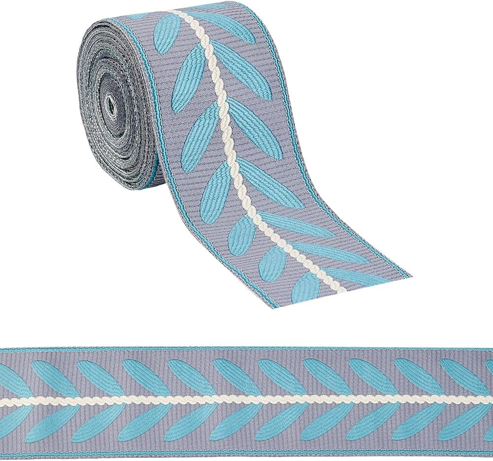Leaf Pattern Ribbon 5.5 Yards Jacquard Ribbon Trim 2.8 inch Wide Leaf Pattern Jacquard ...