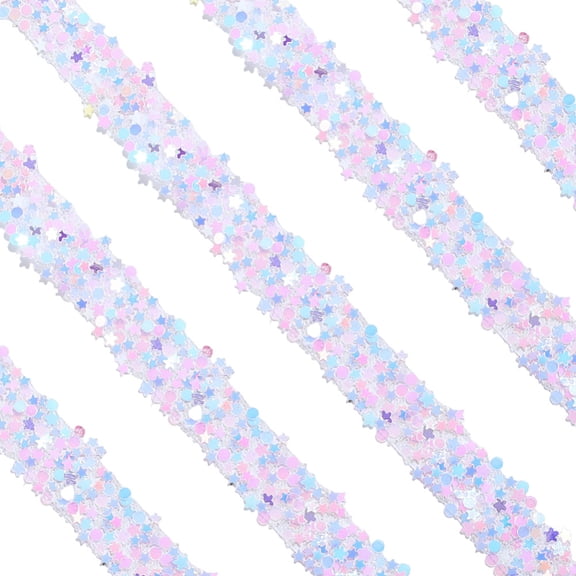 5.5 Yards Pink Sequin Ribbon Self Adhesive Rhinestone Tape with Spool 1.2cm Bling Sparkly Flat Resin Star Round Roll Trim Accessories for DIY Sewing