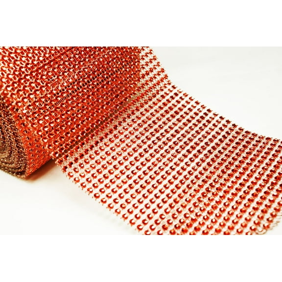 5" 5 Yards Red Diamond Mesh Wrap Roll Crystal Rhinestone Sparkle Ribbon