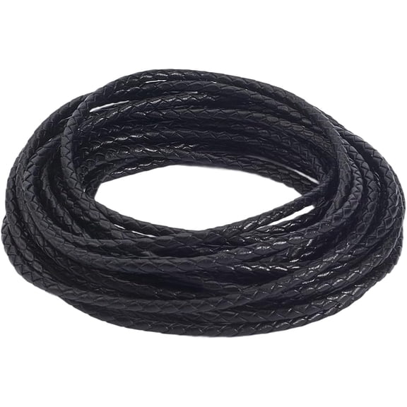 5.5 Yards Round Leather Cord String Rope 3mm Full Grain Cowhide Leather Strip Flat Genuine Leather Strap Black Lace Braiding String Roll