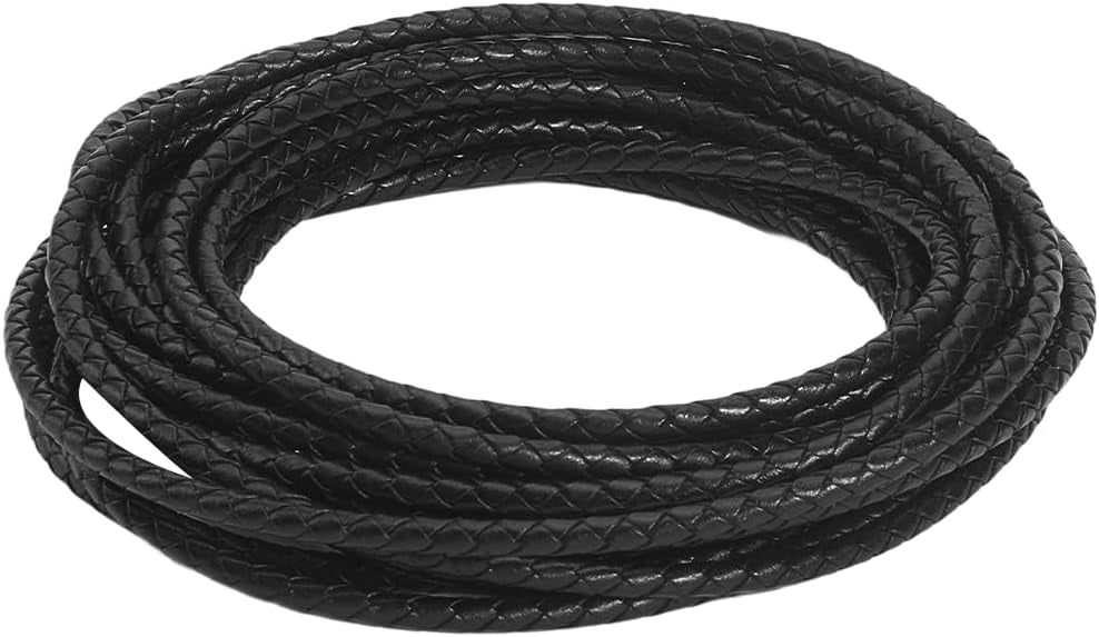 String Rope Black 5.5 Yards Round Leather Cord String Rope 4mm Full Grain Cowhide Leather ...