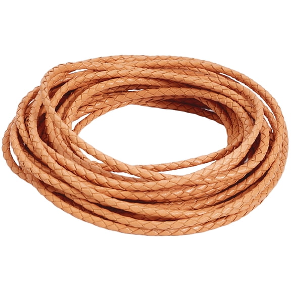 5.5 Yards Round braiding Genuine Leather Strap 3mm Flat Full Grain Cowhide Leather Cord String Sandy Brown Lace Strips Braiding String Roll DIY