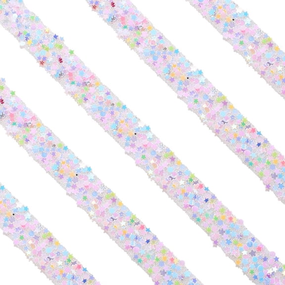 5.5 Yards Sequin Ribbon Trim Self Adhesive Rhinestone Tape with Spool 1.2cm Wide Colorful Bling Diamond Resin Star Round Sticker Roll