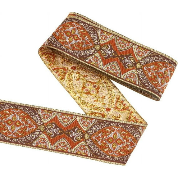 5.5 Yards Vintage Jacquard Ribbon 1-7/8" Brown Floral Embroidery Trim Polyester Ethnic Style Flower Tyrolean Ribbon Trim Retro Decor Sewing Ribbon for Clothing Wedding Gift Wrapping