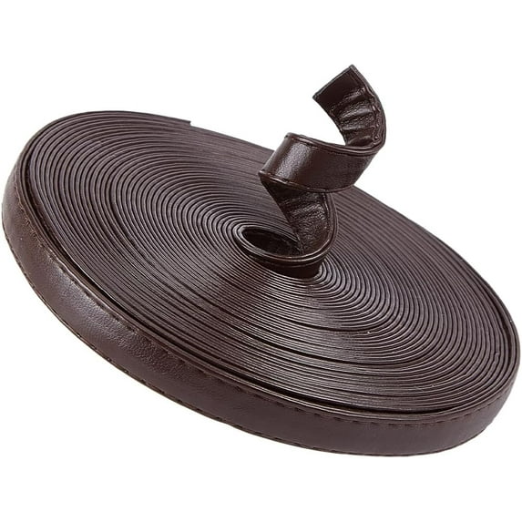 5.5 Yards x 0.47" Double Sided Leather Strips 0.08" Thick Imitation Leather Strap Hand-Stitched Edge Flat Leather Cord Threads Strings for DIY Crafts Handle Wrap Belt Making Coconut Brown