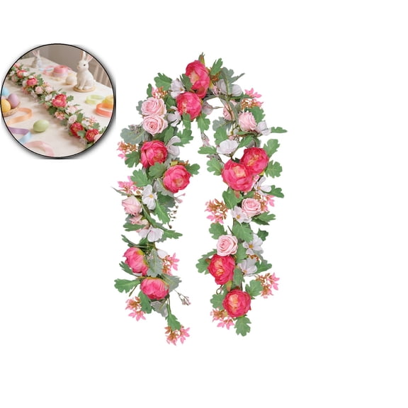 5.5 ft Flower Garland Artificial Rose Vine Flowers with Green Leaves Hanging Fake Roses Vine for Room Party Home Wedding Birthday Christmas Wall Arch Decor, Spring Pink Flower