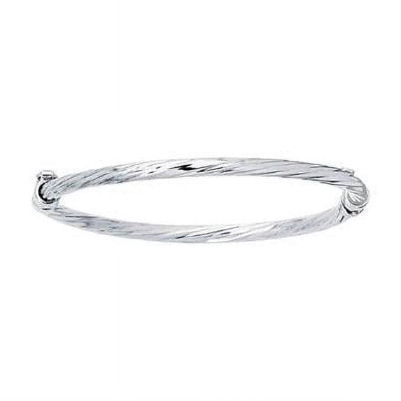 5.5 in. 14K White Gold Diamond Cut Textured Bangle with Box Clasp