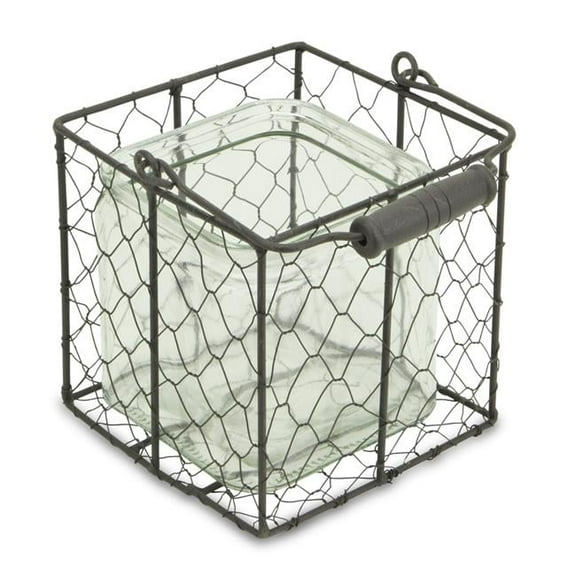 5.5 in. Brown & Clear Square Wire Basket & Glass Jar