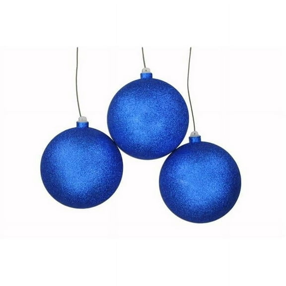 5.5 in. Glitter Ball Ornament with Wire, Blue - Pack of 3