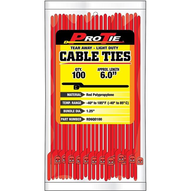 5.5 in. Quik Off Tear Away Cable Tie, Red - Pack of 100