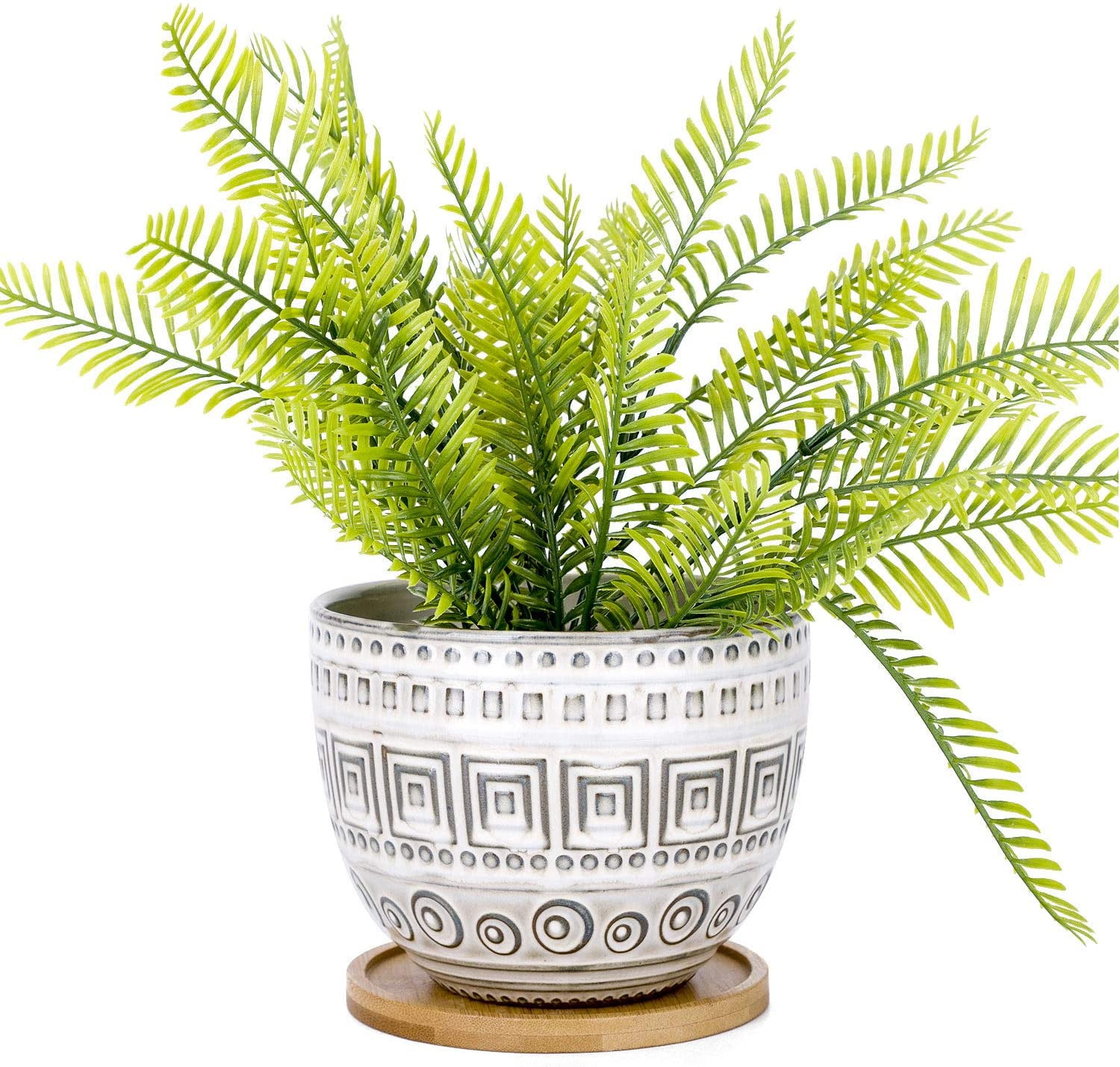 Geometry Pot 5.5 inch Large Round Bohemian Style Ceramic Planter, Geometry Engrave ...