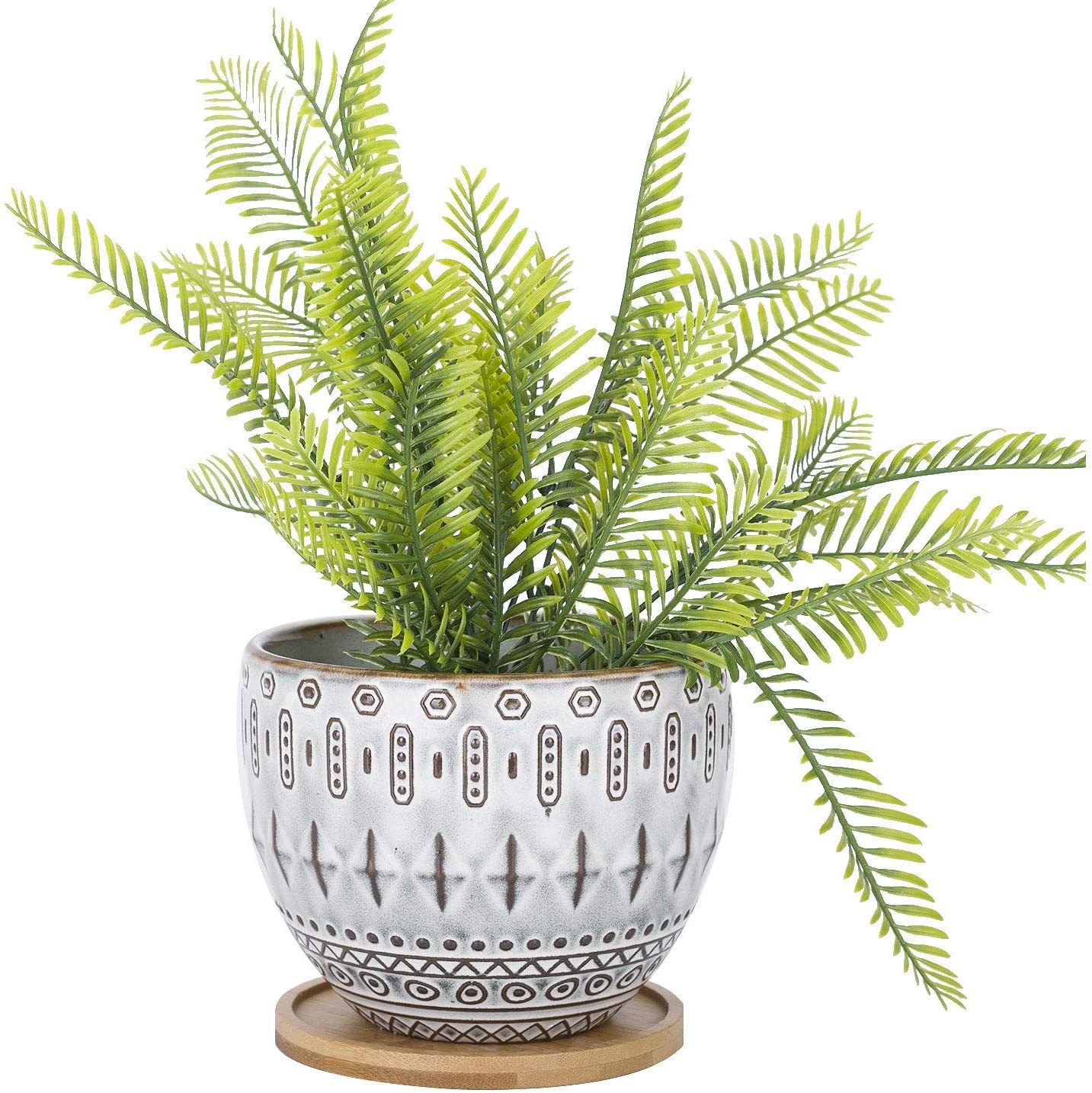 Geometry Pot 5.5 inch Large Round Bohemian Style Ceramic Planter, Geometry Engrave ...