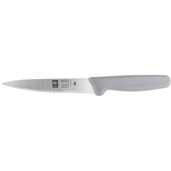 5.5-inch Stiff Wide Serrated Edge Blade, Boning Knife, Grey Handle. By ICEL.