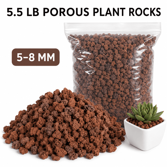 5.5 lb Red Brown Porous Plant Rocks, 5-8 mm Decorative Gardening Rocks for Succulents, Cactus, Potted Plants, Top Dressing, Aquarium Substrate & Filter Media, Thick Plastic Bag