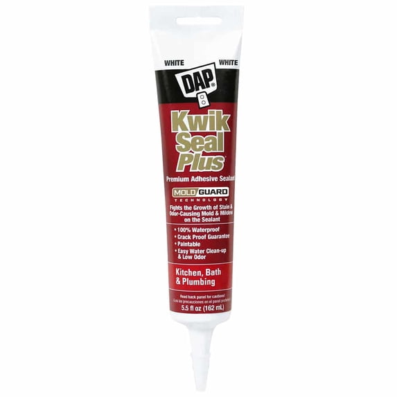 5.5 oz Dap 18526 White Kwik Seal Plus Kitchen & Bath Adhesive Sealant