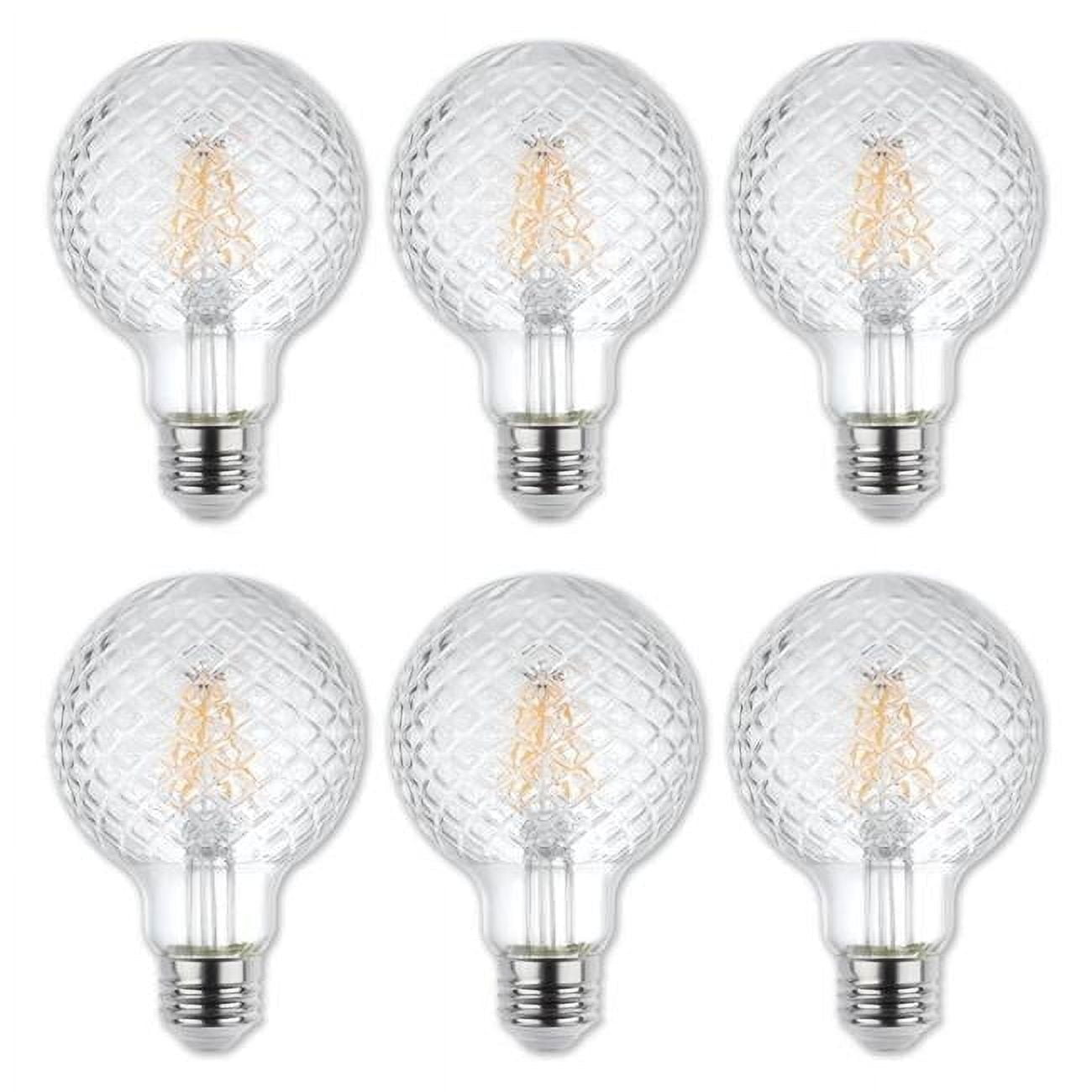 Clear Cut Glass G25 Dimmable Decorative LED Light Bulbs, Pack of 6