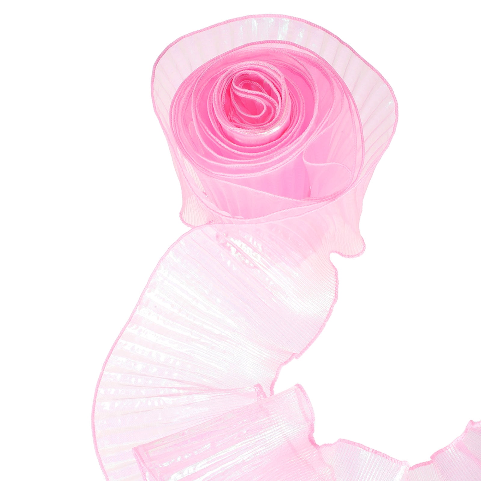 5.5" x 11 Yards Ruffle Pleated Organza Trim Iridescent Pleated Lace Trim Ribbon for DIY Craft Dress Clothing Wedding Gift Home Decoration, Pink