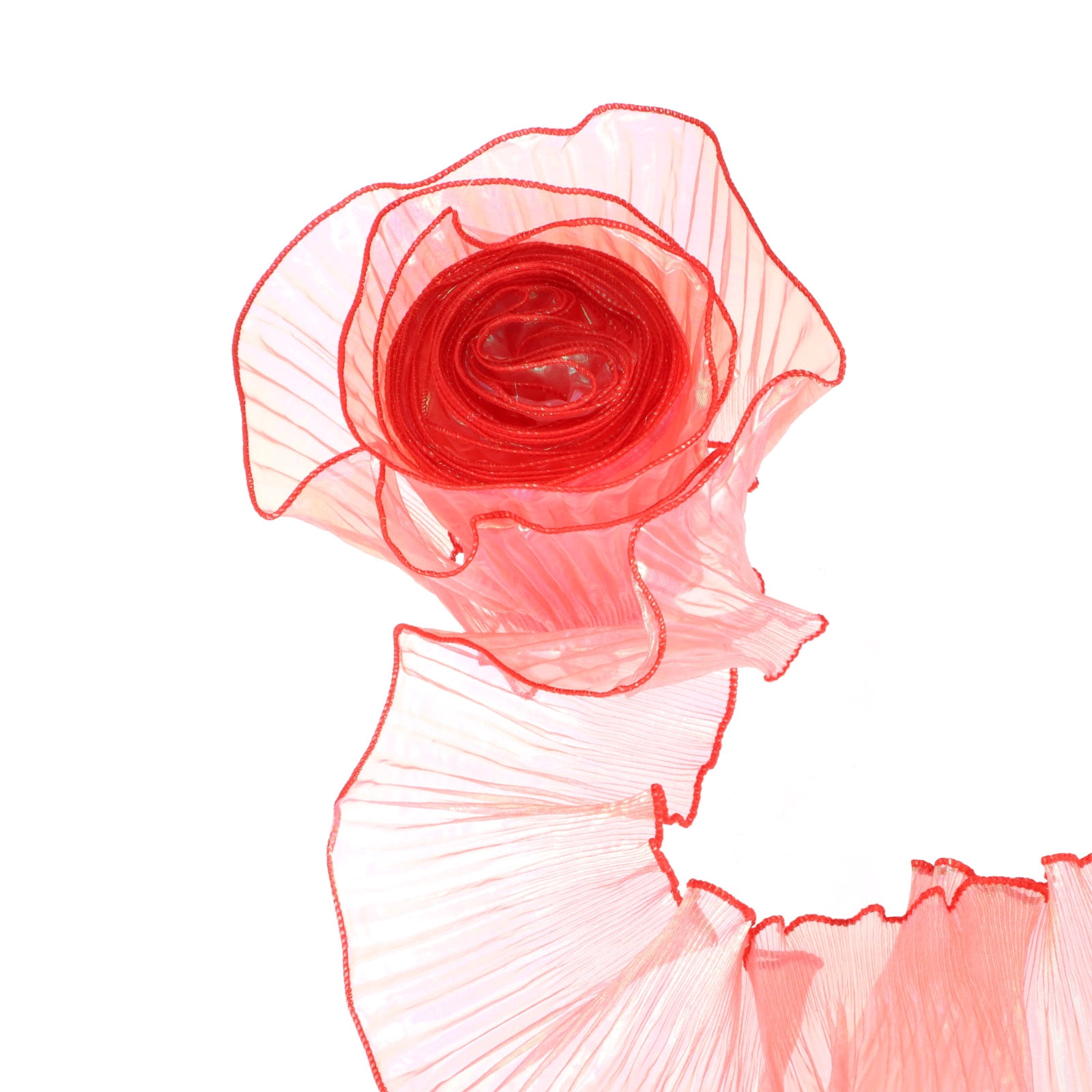 5.5" x 11 Yards Ruffle Pleated Organza Trim Iridescent Pleated Lace Trim Ribbon for DIY Craft Dress Clothing Wedding Gift Home Decoration, Red