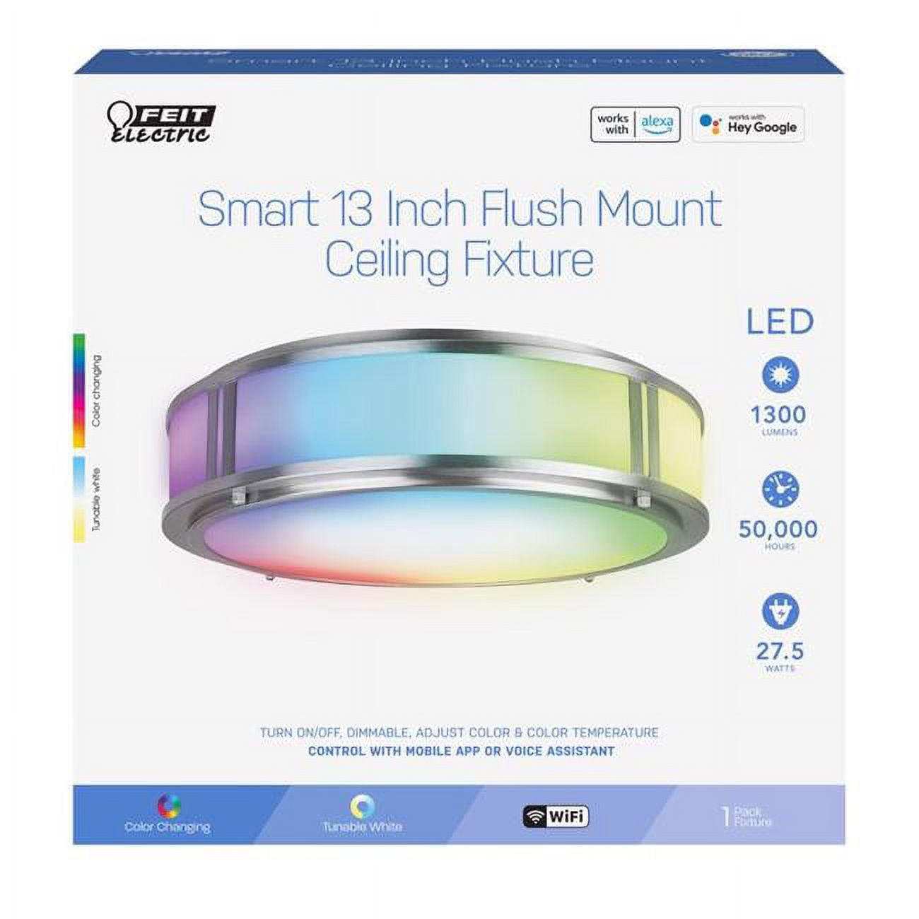 Smart Wi-Fi Nickel LED Ceiling Fixture with Multicolor Glass