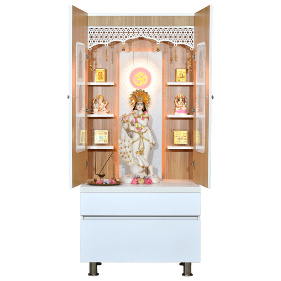 5.5' x 2.5' Premium White Finish Mandir with doors