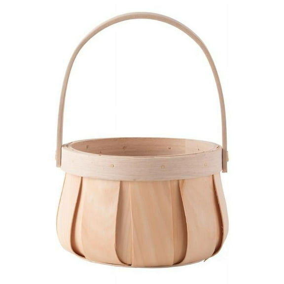5.5 x 3.85 in. Round Natural Woodchip Wooden Decorative Storage Basket with Handle - Small