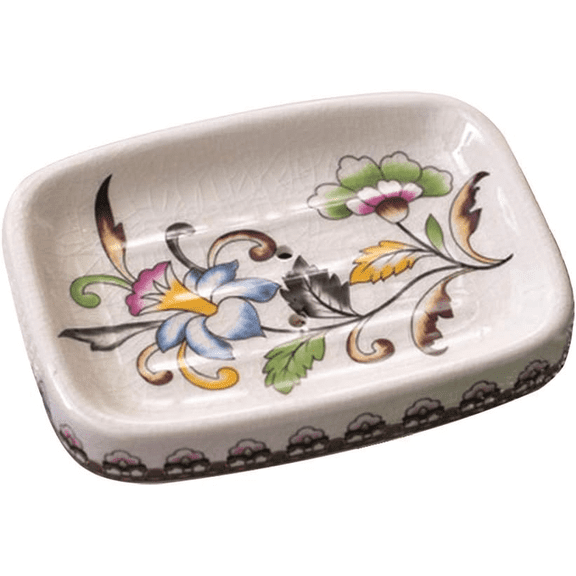 5.5 x 4.3 Inch Ceramic Soap Dish, Ice‑Crack Glaze Decorative Soap Holder with Drain Holes---Clorful Flower