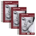 thumbnail image 1 of 5.5" x 8.5" Sketch Paper Pads, 3 Pack, 300 Total Sheets (100 Each), 68 lb/100gsm Premium Paper, by Better Office Products, Spiral Bound Artist Sketch Book, Acid Free, Cold Press, Natural White, 1 of 6