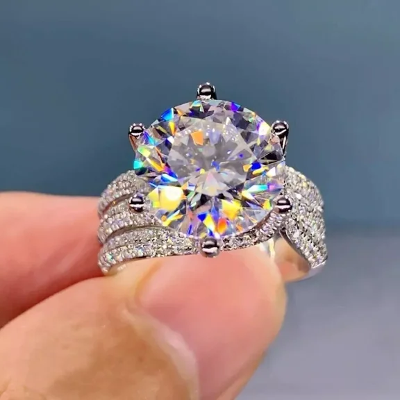 5.50 CT Round Cut Moissanite WoDEJ's Wedding EngageDEJt Ring 925 Sterling Silver